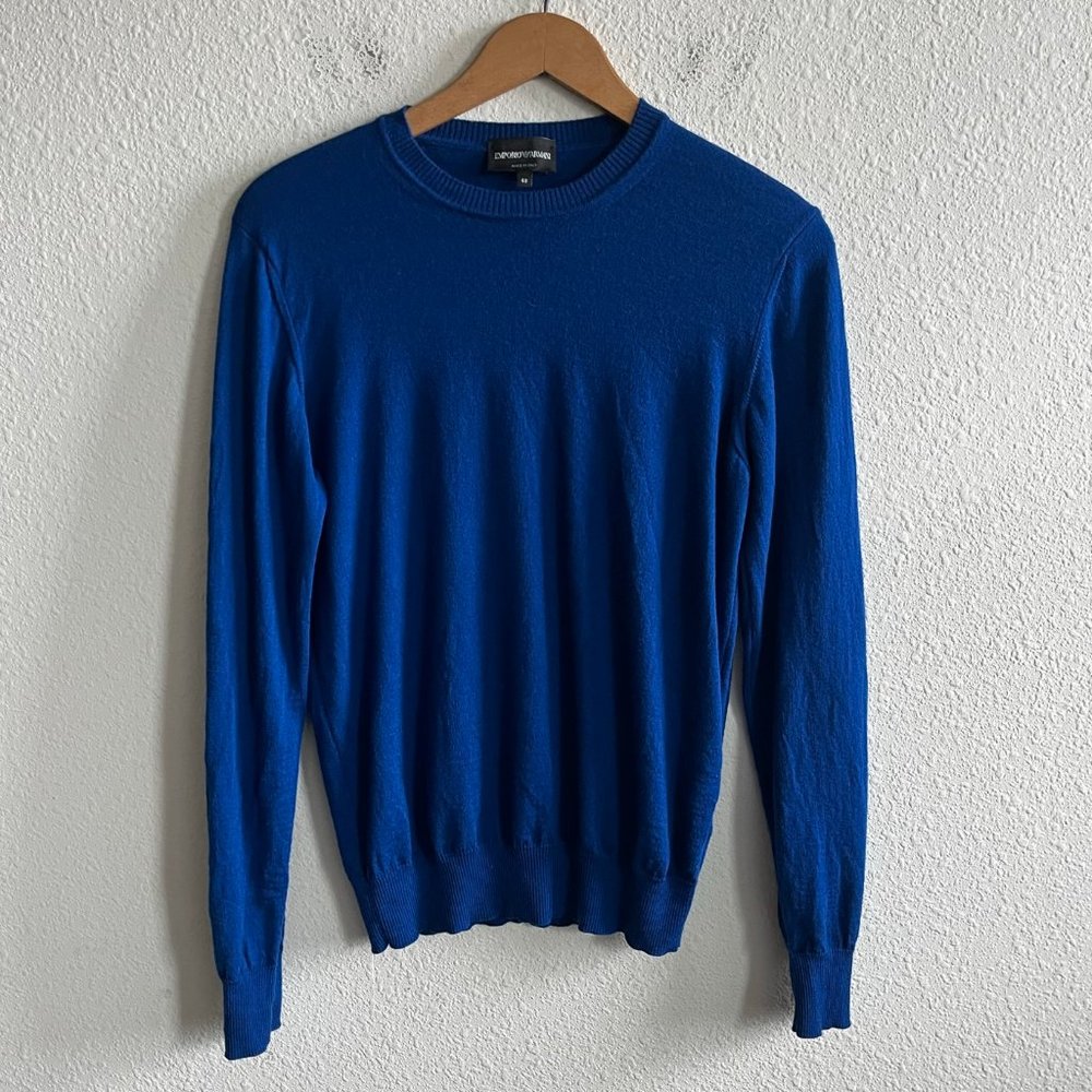 Emporio Armani Plain Knit Pure Virgin Wool Blue Sweater Jumper Size M (IT 48)